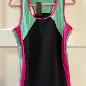 Sporty Colorblock Racerback Tank Black Pink Mint Workout Top
